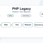 PHP レガシーコード 改善で巨大関数と密結合を整理する図