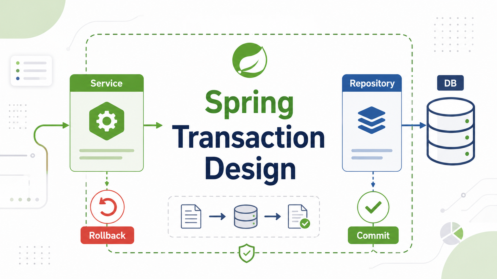 Spring Bootトランザクション設計で@Transactional、rollback、Service層を整理する図